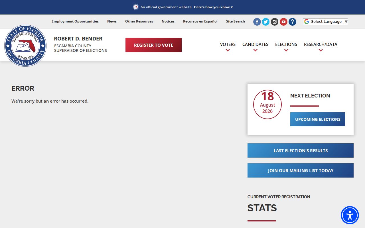 Escambia County elections public records request page