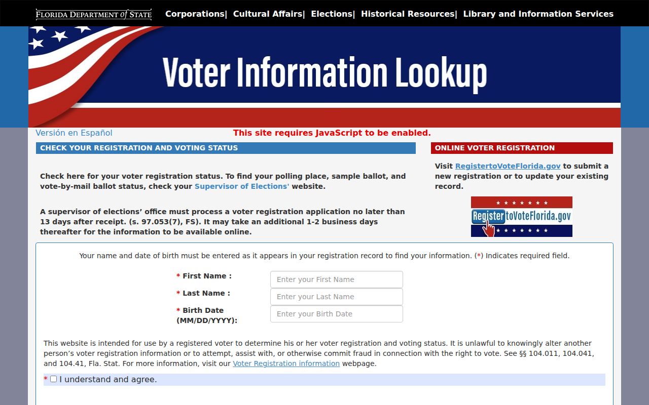 Florida voter status lookup used for individual verification
