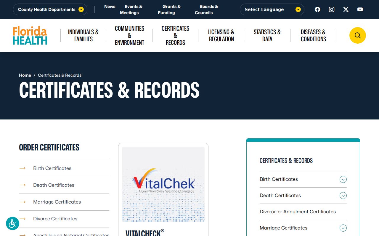 Escambia County previous residents Florida vital records gateway